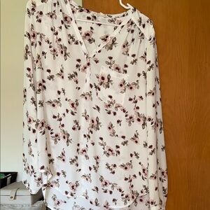 Pleione Brown and Red Long Sleeve Relaxed Blouse